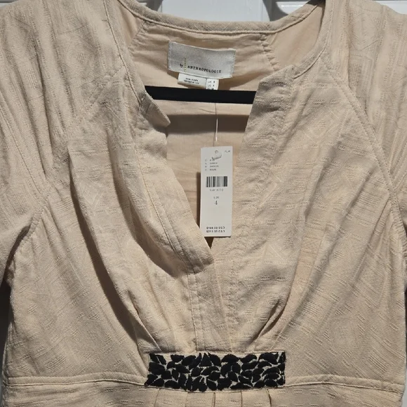 Anthropologie Cream Mini Dress with Black Embroidery Size 4 - Picture 6 of 14